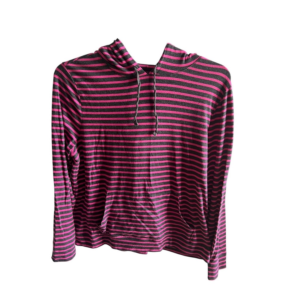 Old Navy Womens XL Super Soft Striped Hoodie Pink Charcoal Grey Long Sleeve